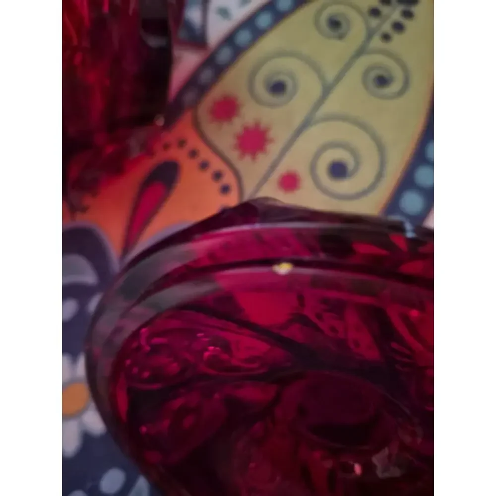 Vintage Fenton Art Glass Candy Dish In A Deep Ruby Red Amberina Color Yellow